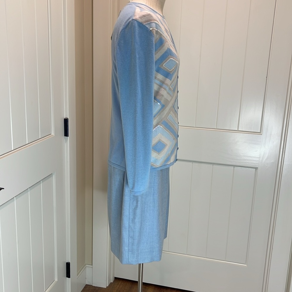 NWT ESCADA Suit Sequins Blue Twin Set Cami Size 38 Cardigan Sz 40 Skirt Sz 42 - Picture 3 of 17